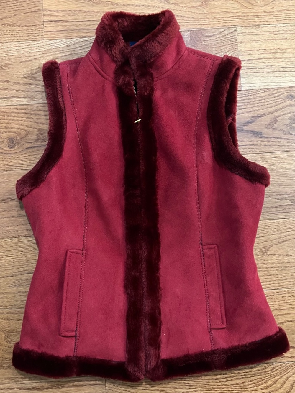 Chaps Burgundy Faux Suede Vest Faux Fur Trimmed Small